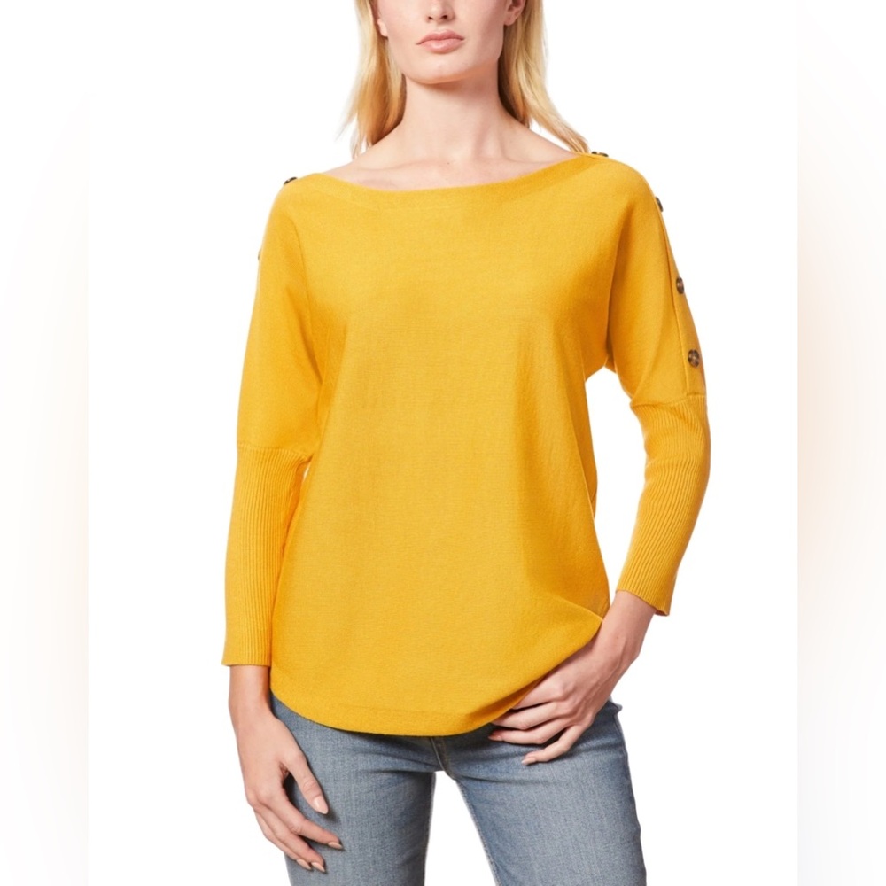 Melissa Paige Button-Sleeve Boat-Neck Sweater size M